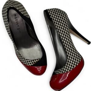 Madden Girl Flirrt Houndstooth Red Cap Toe Faux Suede High Heels Women’s Size 8
